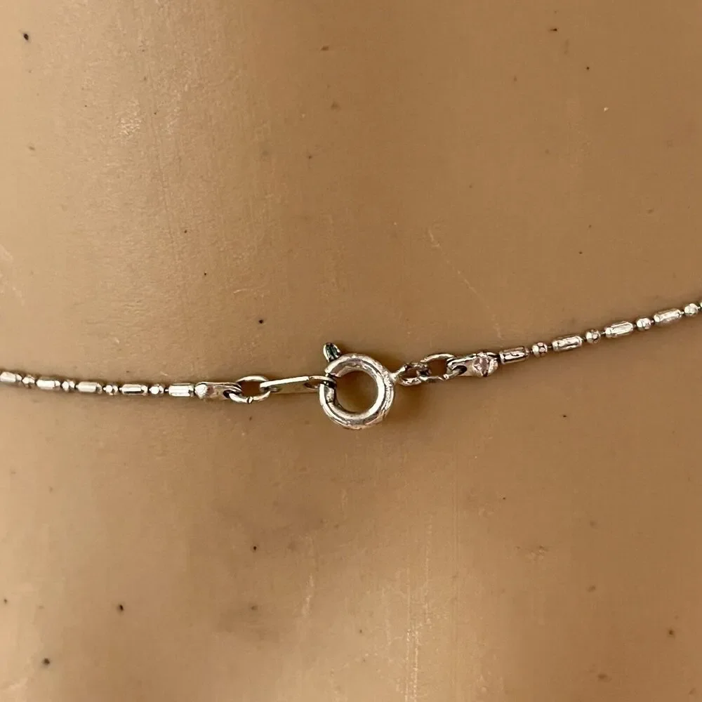 Angel Bead Charm Necklace 17in Silver Tone Ball & Bar Chain Amber Color